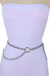 Silver Metal Chain Link Side Rings Belt